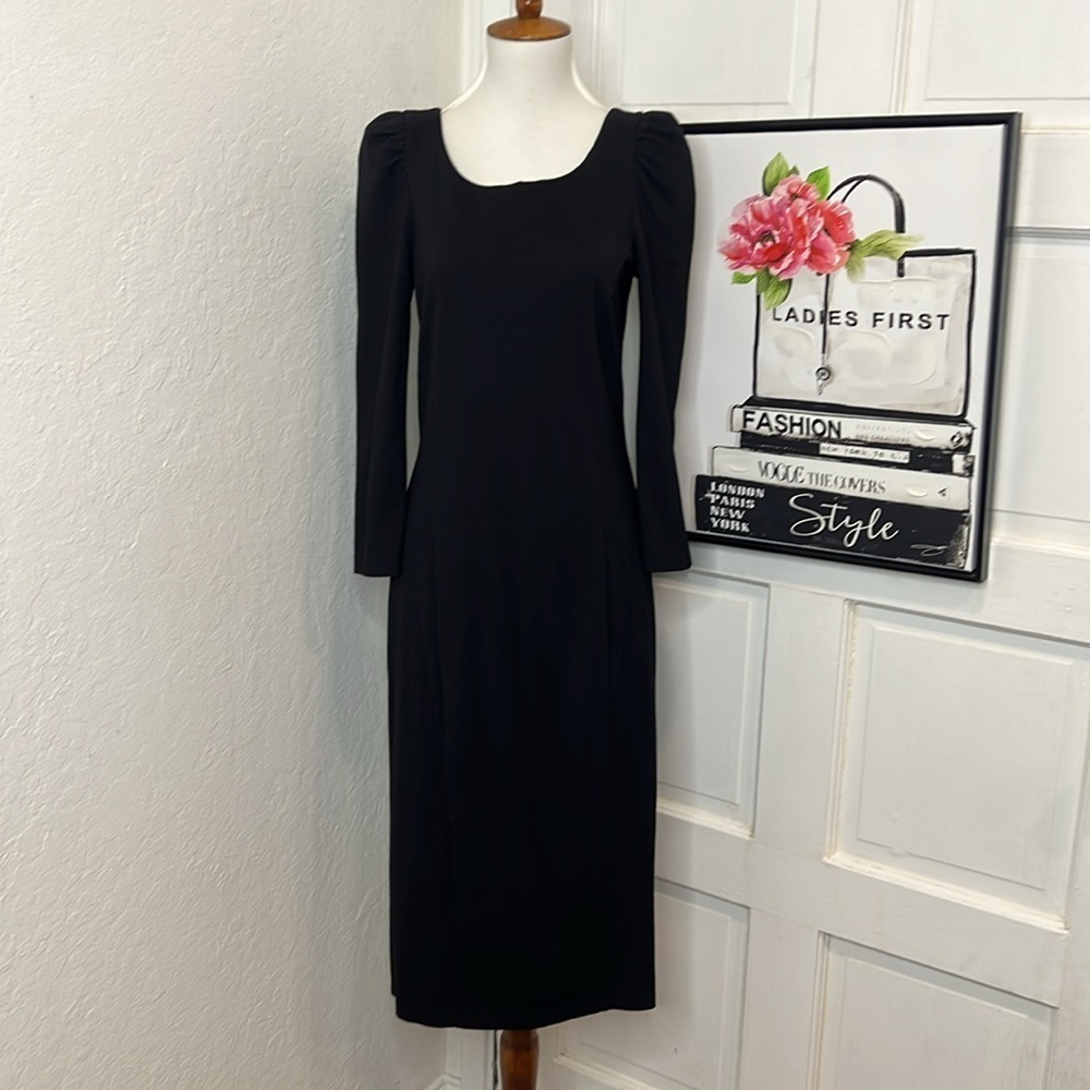 Sonnet James Black Puff Sleeved Midi Dress Size S